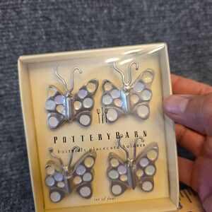Pottery Barn‎ Butterfly Placecard Holders Set Of 4 Silver Enamel Polka Dot